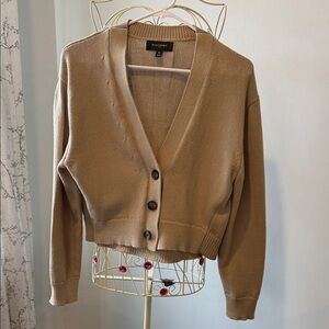 Banana Republic Tan Cropped V-Neck Cardigan
